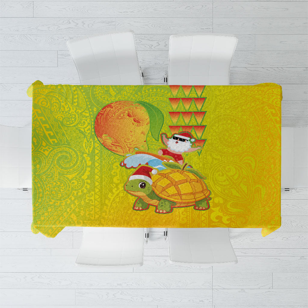 Hawaiian Mango Mele Kalikimaka Tablecloth Santa Claus Surfing with Turtle Mango Christmas LT03 Multicolor - Polynesian Pride