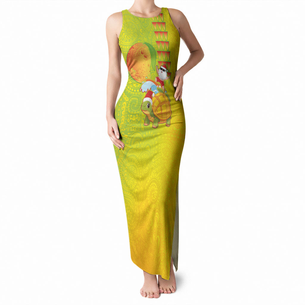 Hawaiian Mango Mele Kalikimaka Tank Maxi Dress Santa Claus Surfing with Turtle Mango Christmas LT03 Women Multicolor - Polynesian Pride