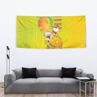 Hawaiian Mango Mele Kalikimaka Tapestry Santa Claus Surfing with Turtle Mango Christmas LT03 - Polynesian Pride