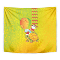 Hawaiian Mango Mele Kalikimaka Tapestry Santa Claus Surfing with Turtle Mango Christmas LT03 - Polynesian Pride