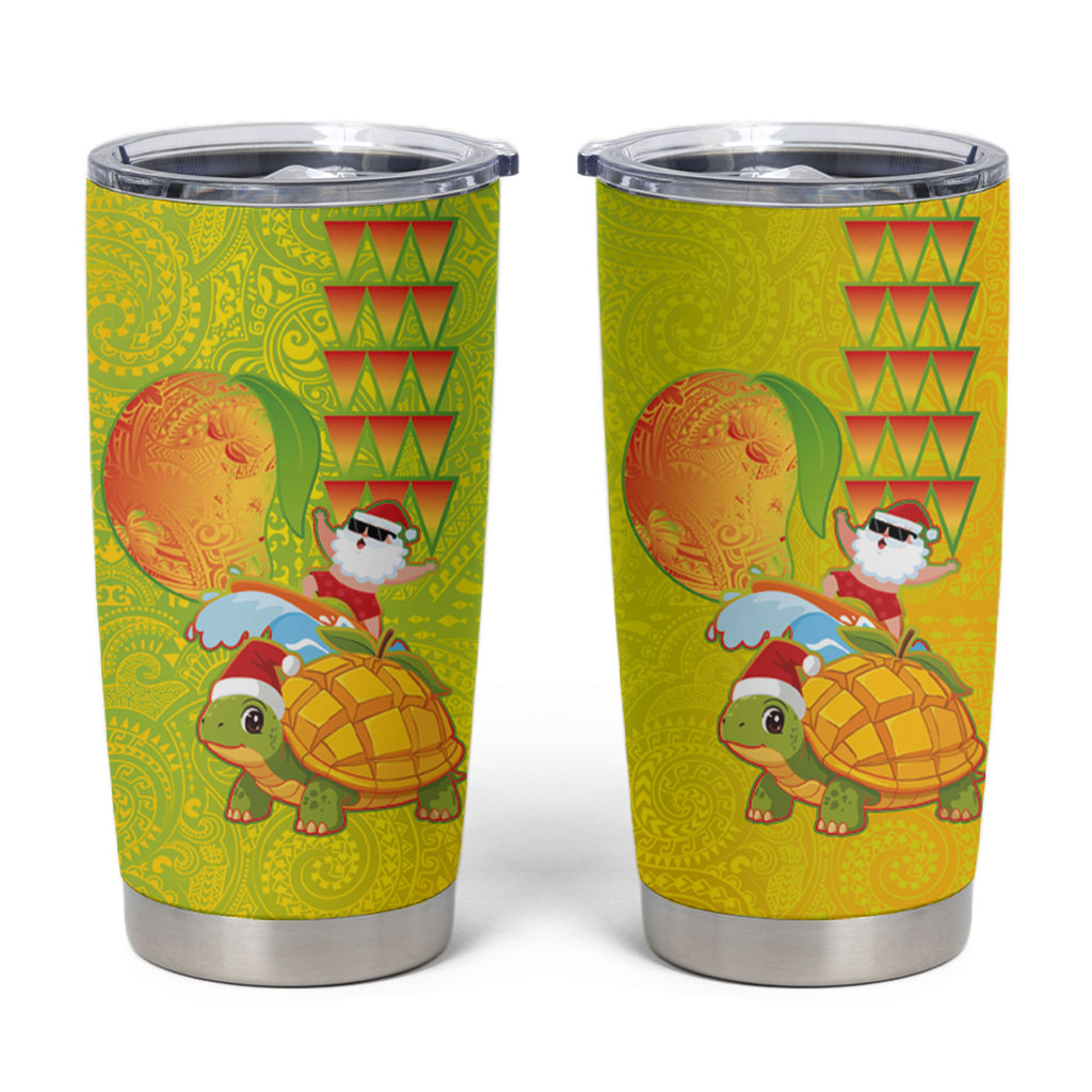 Hawaiian Mango Mele Kalikimaka Tumbler Cup Santa Claus Surfing with Turtle Mango Christmas LT03 Multicolor - Polynesian Pride