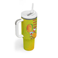 Hawaiian Mango Mele Kalikimaka Tumbler With Handle Santa Claus Surfing with Turtle Mango Christmas LT03 - Polynesian Pride