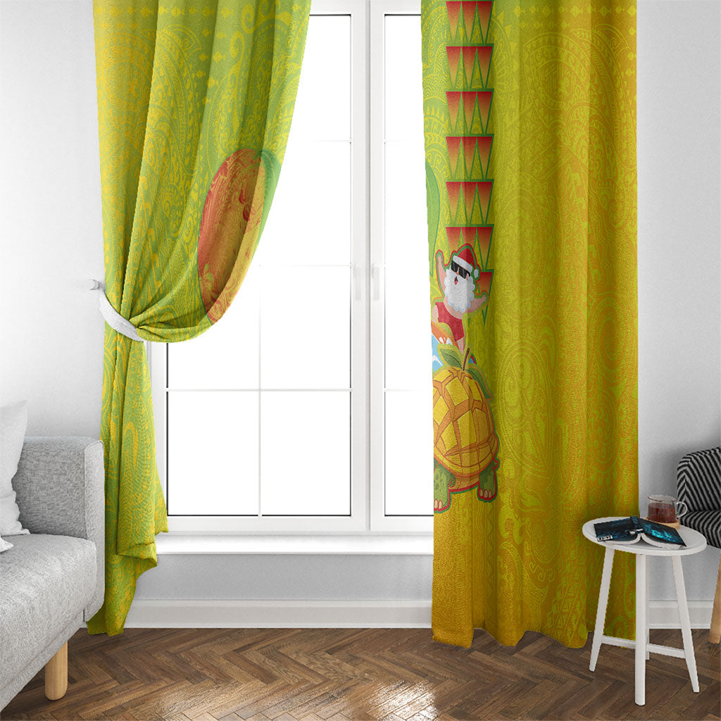 Hawaiian Mango Mele Kalikimaka Window Curtain Santa Claus Surfing with Turtle Mango Christmas LT03 - Polynesian Pride