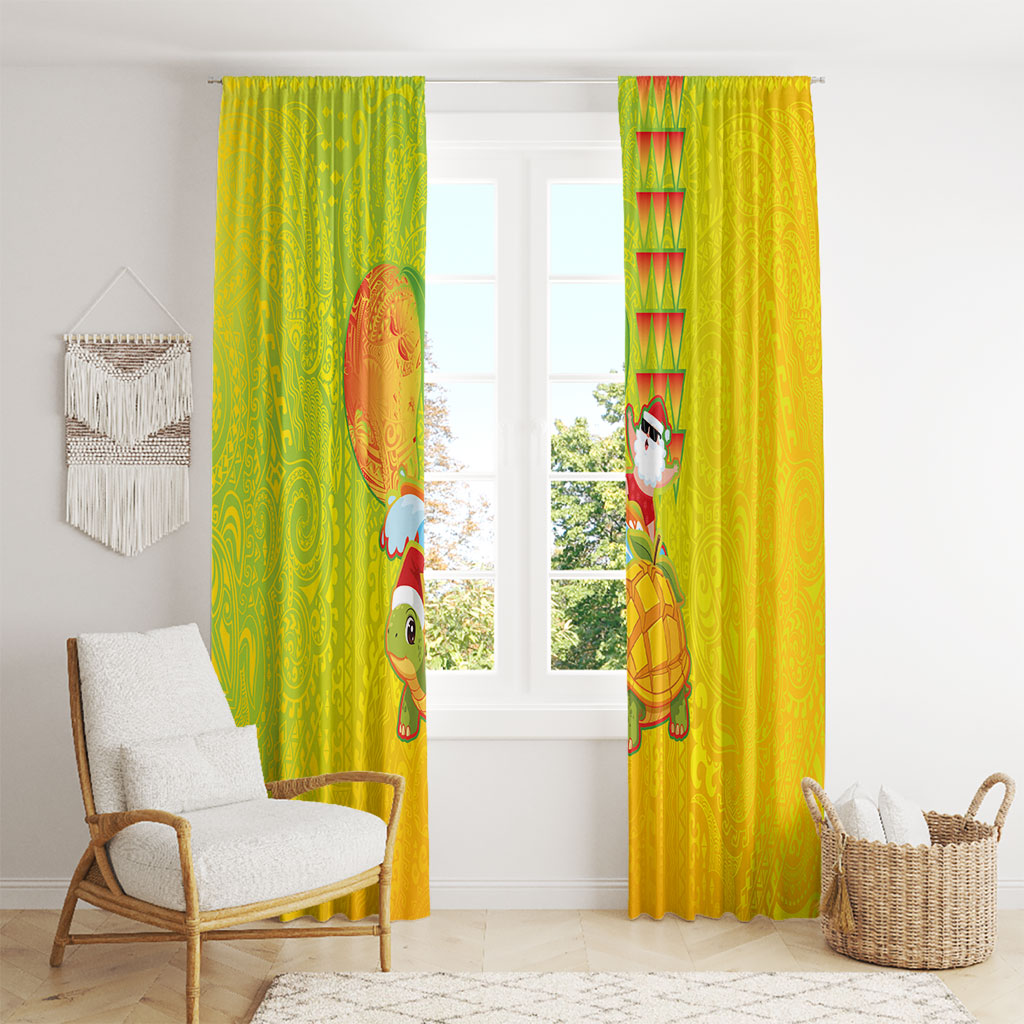 Hawaiian Mango Mele Kalikimaka Window Curtain Santa Claus Surfing with Turtle Mango Christmas LT03 - Polynesian Pride