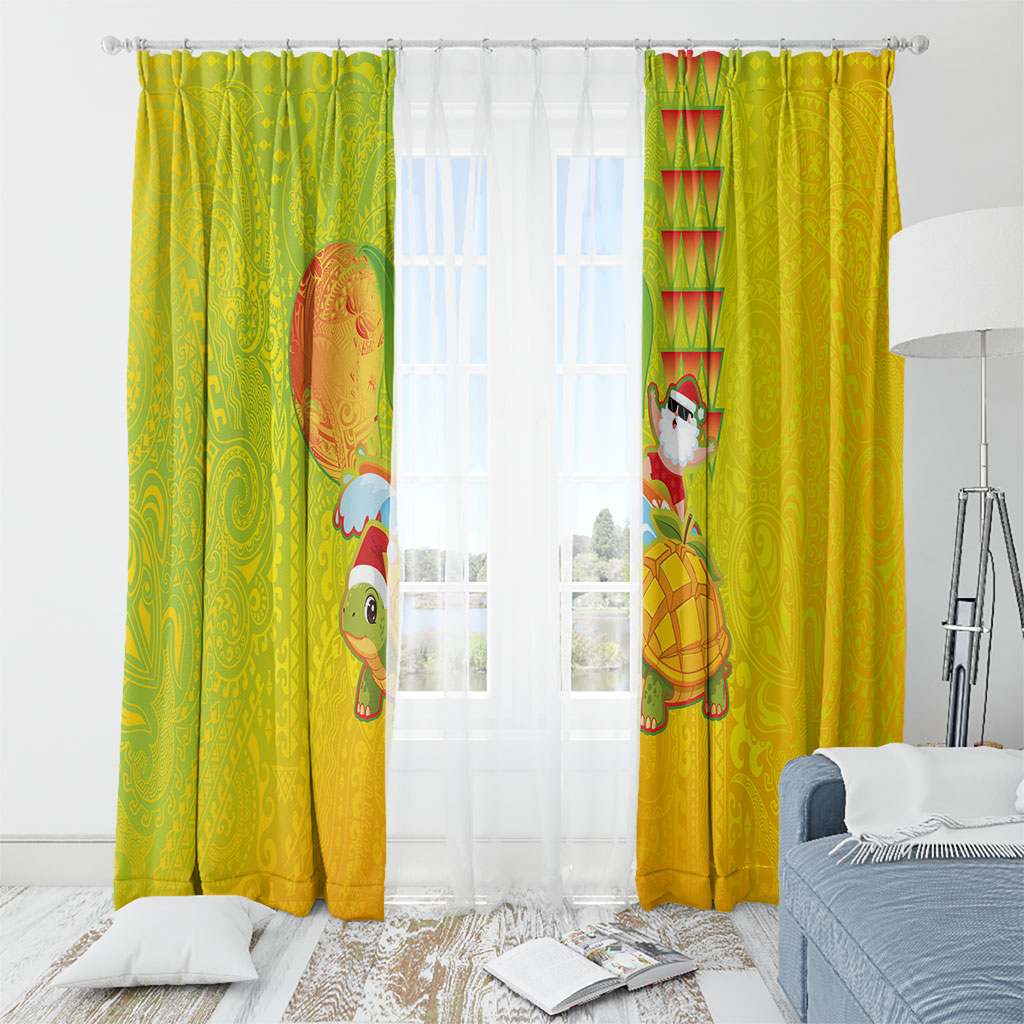 Hawaiian Mango Mele Kalikimaka Window Curtain Santa Claus Surfing with Turtle Mango Christmas LT03 - Polynesian Pride