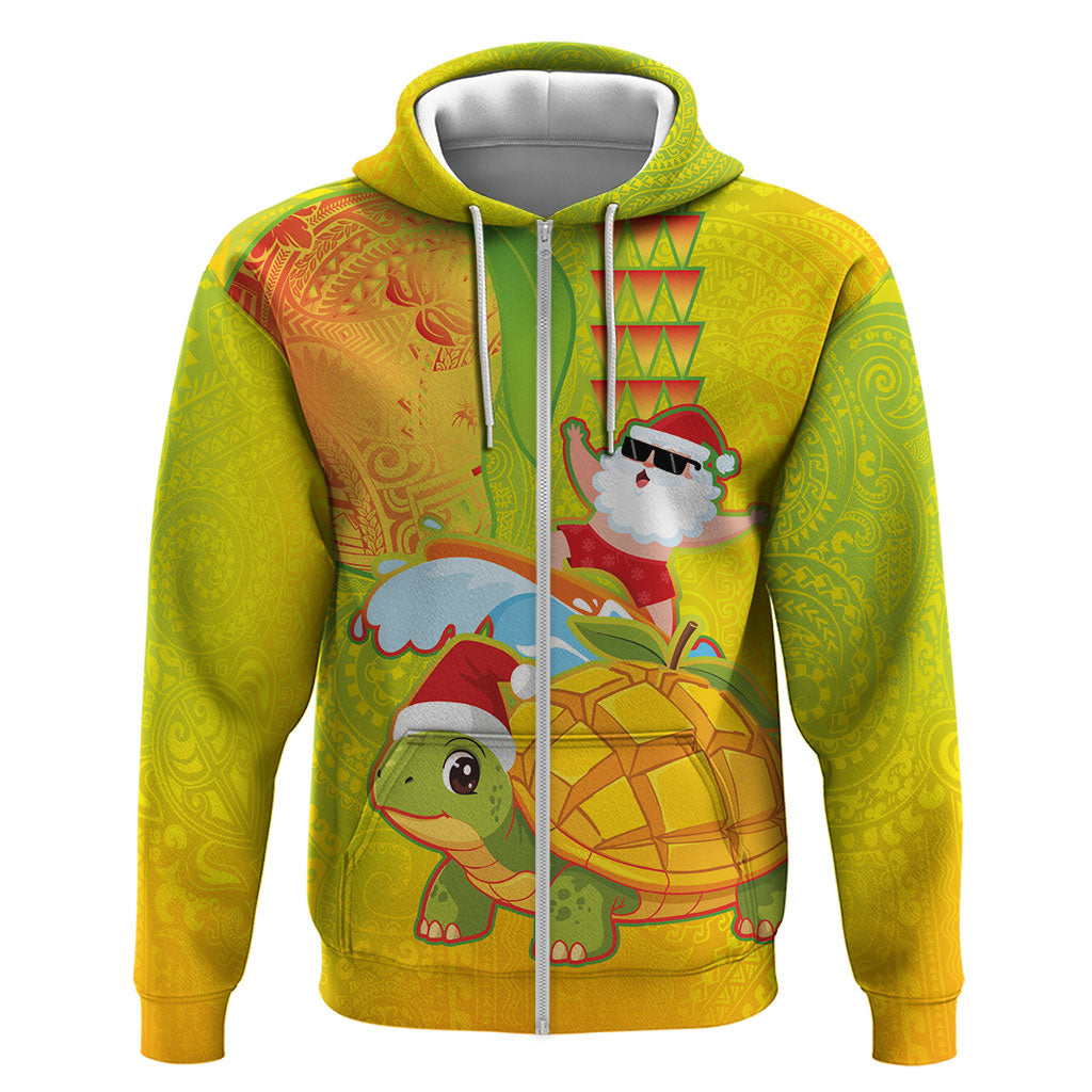 Hawaiian Mango Mele Kalikimaka Zip Hoodie Santa Claus Surfing with Turtle Mango Christmas LT03 Zip Hoodie Multicolor - Polynesian Pride