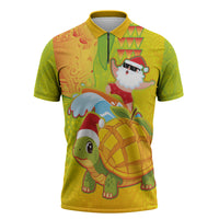 Hawaiian Mango Mele Kalikimaka Zipper Polo Shirt Santa Claus Surfing with Turtle Mango Christmas LT03 Multicolor - Polynesian Pride