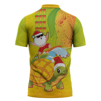 Hawaiian Mango Mele Kalikimaka Zipper Polo Shirt Santa Claus Surfing with Turtle Mango Christmas LT03 - Polynesian Pride