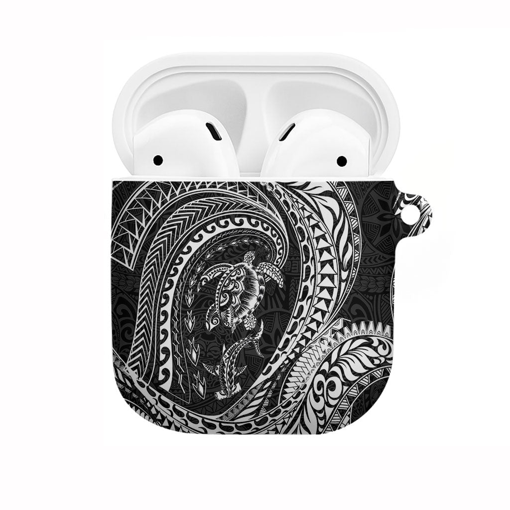 Hawaiian Turtle and Shark AirPods Case Kakau Tribal with Polynesian Pattern Black Color LT03 Black - Polynesian Pride