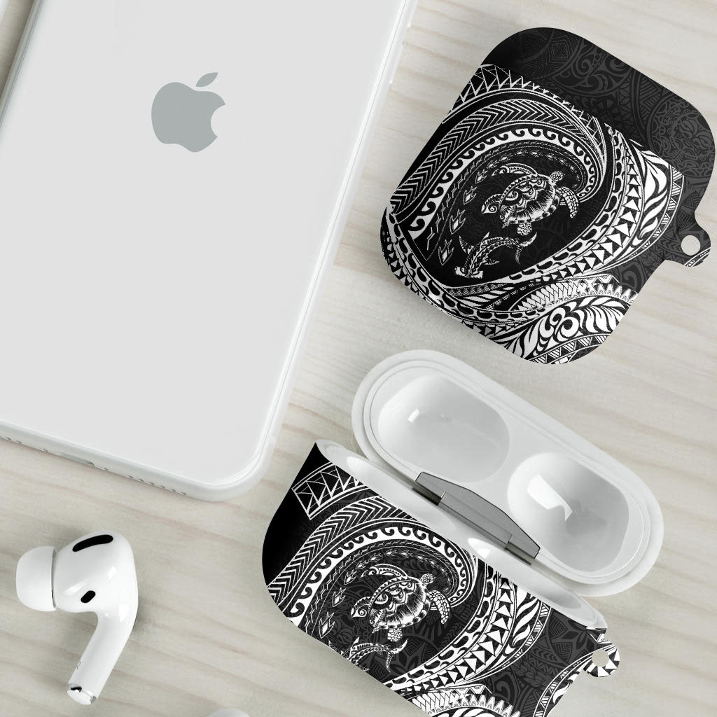 Hawaiian Turtle and Shark AirPods Case Kakau Tribal with Polynesian Pattern Black Color LT03 - Polynesian Pride