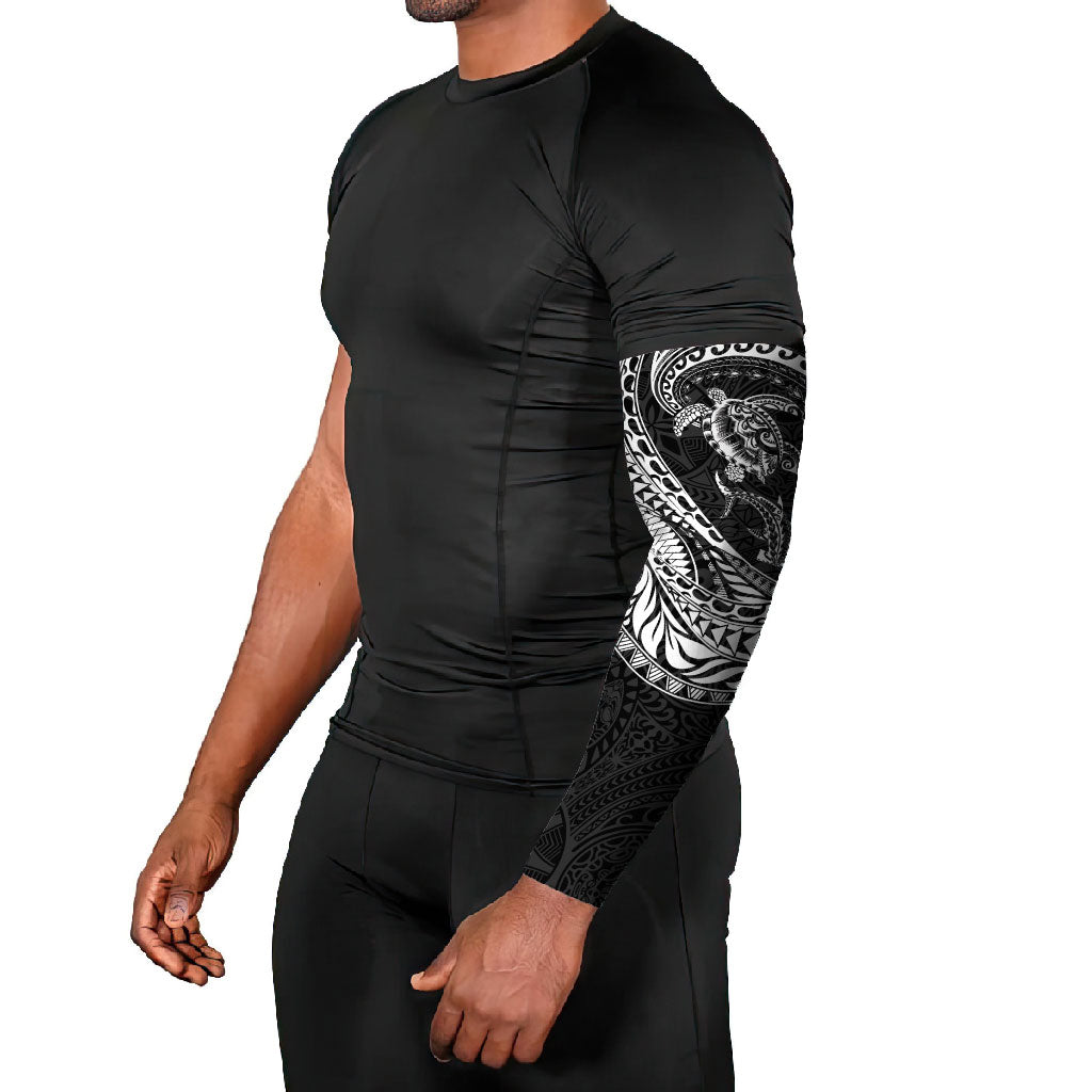 Hawaiian Turtle and Shark Arm Sleeves Kakau Tribal with Polynesian Pattern Black Color LT03 - Polynesian Pride