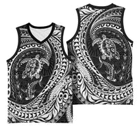 Hawaiian Turtle and Shark Basketball Jersey Kakau Tribal with Polynesian Pattern Black Color LT03 - Polynesian Pride