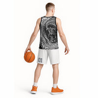 Hawaiian Turtle and Shark Basketball Jersey Kakau Tribal with Polynesian Pattern Black Color LT03 - Polynesian Pride