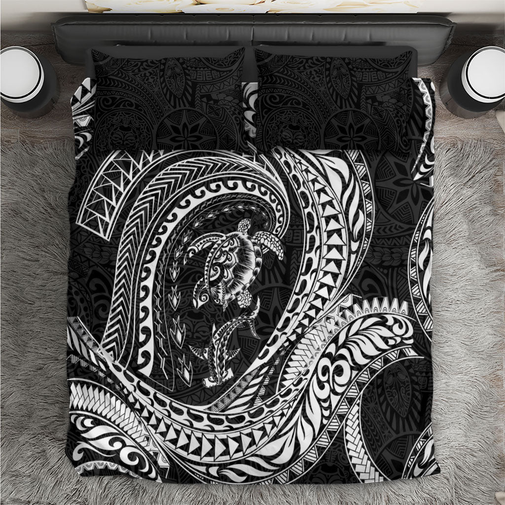 Hawaiian Turtle and Shark Bedding Set Kakau Tribal with Polynesian Pattern Black Color LT03 Black - Polynesian Pride