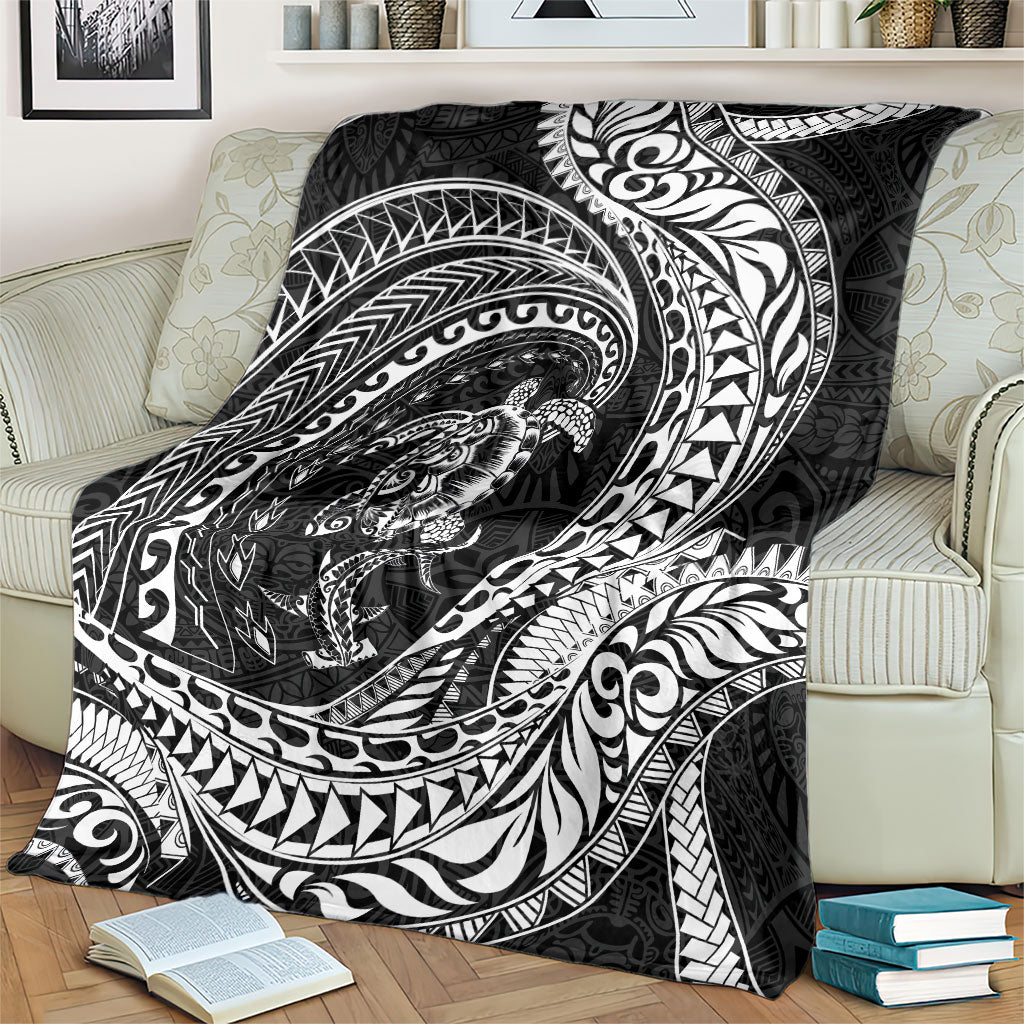 Hawaiian Turtle and Shark Blanket Kakau Tribal with Polynesian Pattern Black Color LT03 - Polynesian Pride