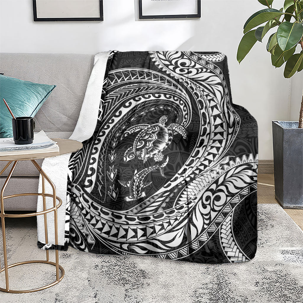 Hawaiian Turtle and Shark Blanket Kakau Tribal with Polynesian Pattern Black Color LT03 - Polynesian Pride