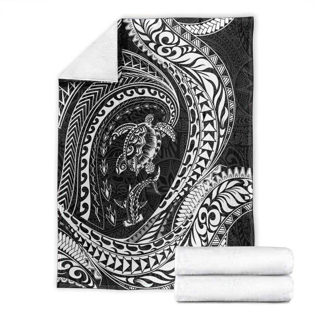 Hawaiian Turtle and Shark Blanket Kakau Tribal with Polynesian Pattern Black Color LT03 - Polynesian Pride