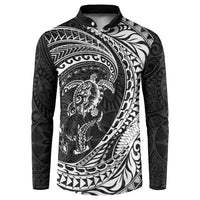Hawaiian Turtle and Shark Button Sweatshirt Kakau Tribal with Polynesian Pattern Black Color LT03 Black - Polynesian Pride