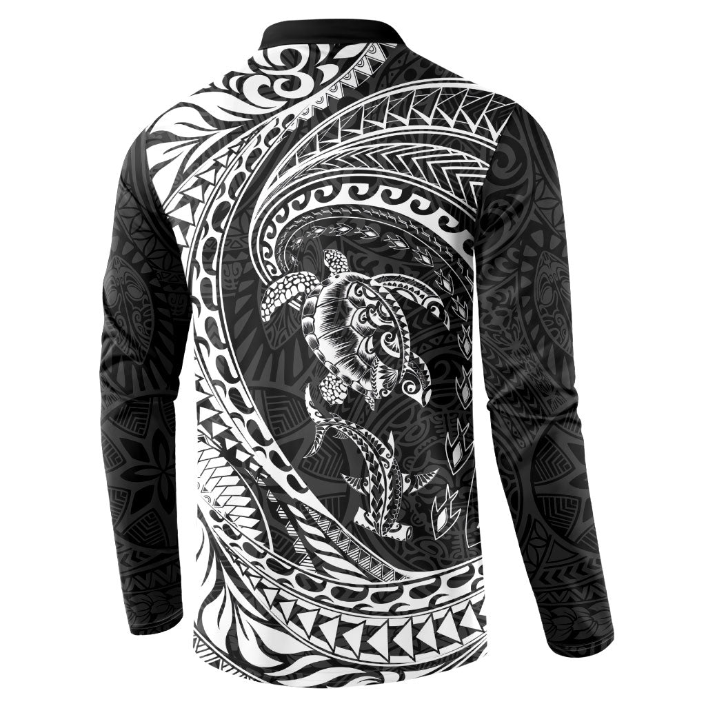 Hawaiian Turtle and Shark Button Sweatshirt Kakau Tribal with Polynesian Pattern Black Color LT03 - Polynesian Pride