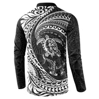 Hawaiian Turtle and Shark Button Sweatshirt Kakau Tribal with Polynesian Pattern Black Color LT03 - Polynesian Pride