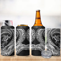 Hawaiian Turtle and Shark 4 in 1 Can Cooler Tumbler Kakau Tribal with Polynesian Pattern Black Color LT03 - Polynesian Pride