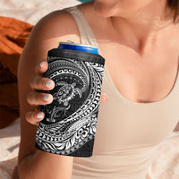 Hawaiian Turtle and Shark 4 in 1 Can Cooler Tumbler Kakau Tribal with Polynesian Pattern Black Color LT03 - Polynesian Pride