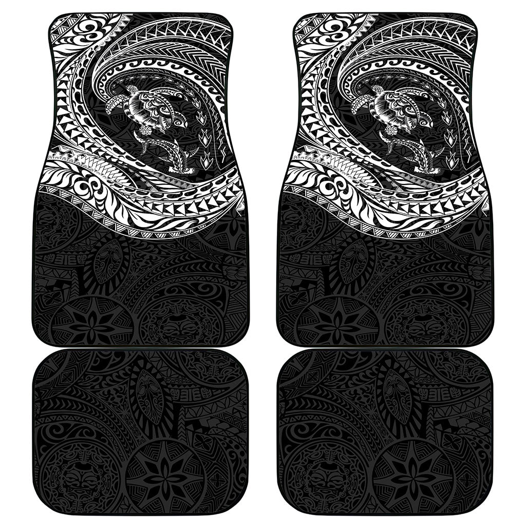Hawaiian Turtle and Shark Car Mats Kakau Tribal with Polynesian Pattern Black Color LT03 - Polynesian Pride