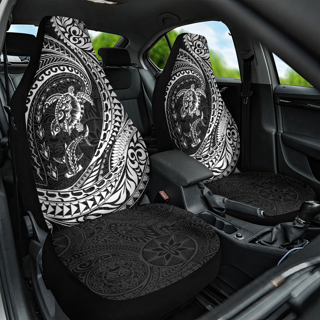 Hawaiian Turtle and Shark Car Seat Cover Kakau Tribal with Polynesian Pattern Black Color LT03 One Size Black - Polynesian Pride