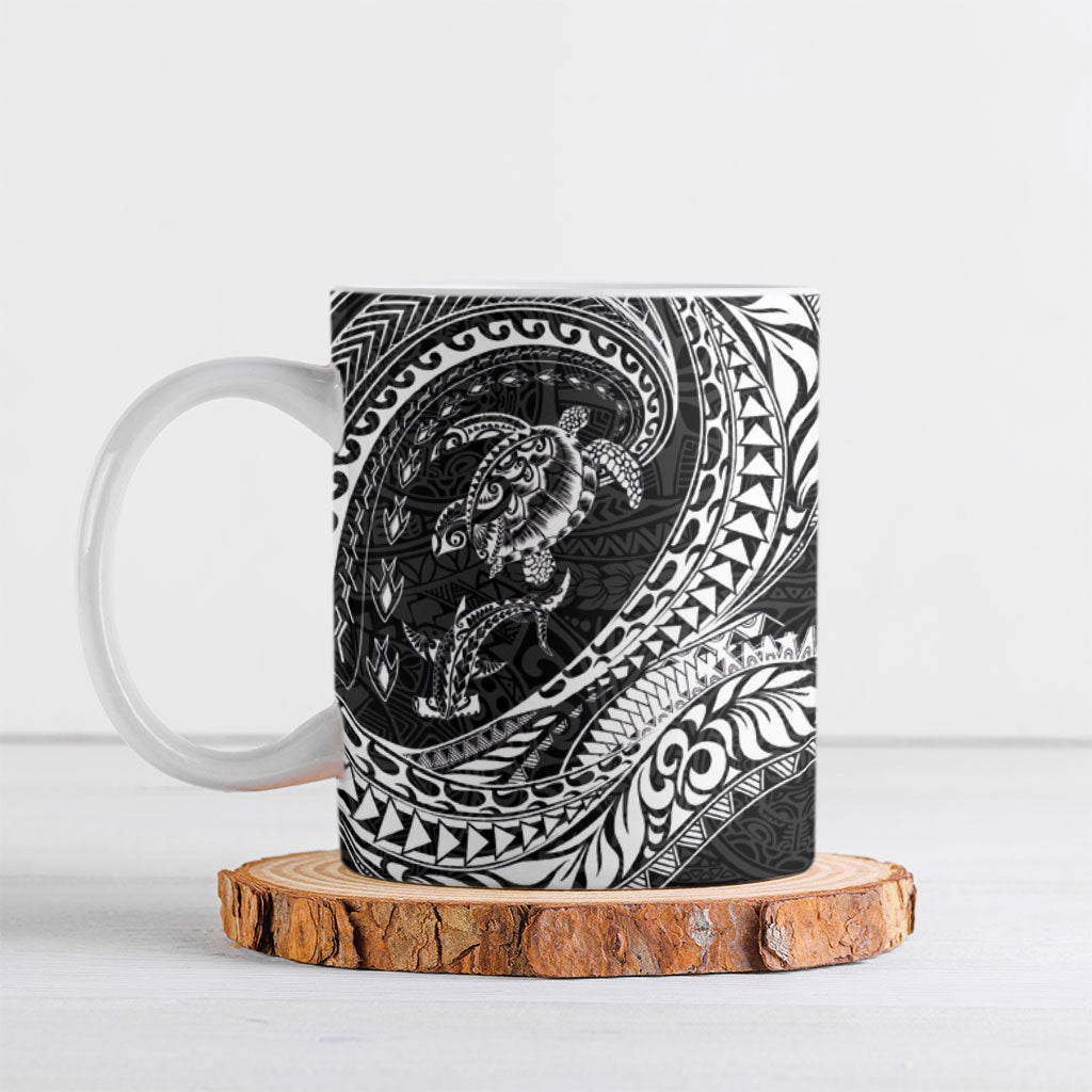 Hawaiian Turtle and Shark Ceramic Mug Kakau Tribal with Polynesian Pattern Black Color LT03 Black - Polynesian Pride