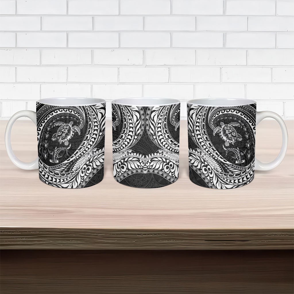 Hawaiian Turtle and Shark Ceramic Mug Kakau Tribal with Polynesian Pattern Black Color LT03 - Polynesian Pride