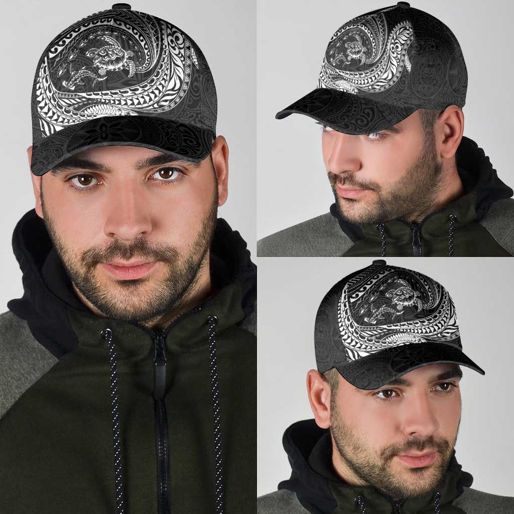 Hawaiian Turtle and Shark Classic Cap Kakau Tribal with Polynesian Pattern Black Color LT03 - Polynesian Pride