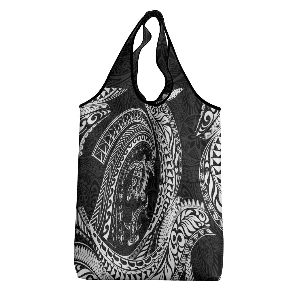 Hawaiian Turtle and Shark Grocery Bag Kakau Tribal with Polynesian Pattern Black Color LT03 - Polynesian Pride