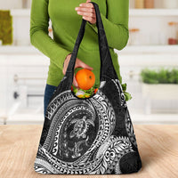 Hawaiian Turtle and Shark Grocery Bag Kakau Tribal with Polynesian Pattern Black Color LT03 - Polynesian Pride