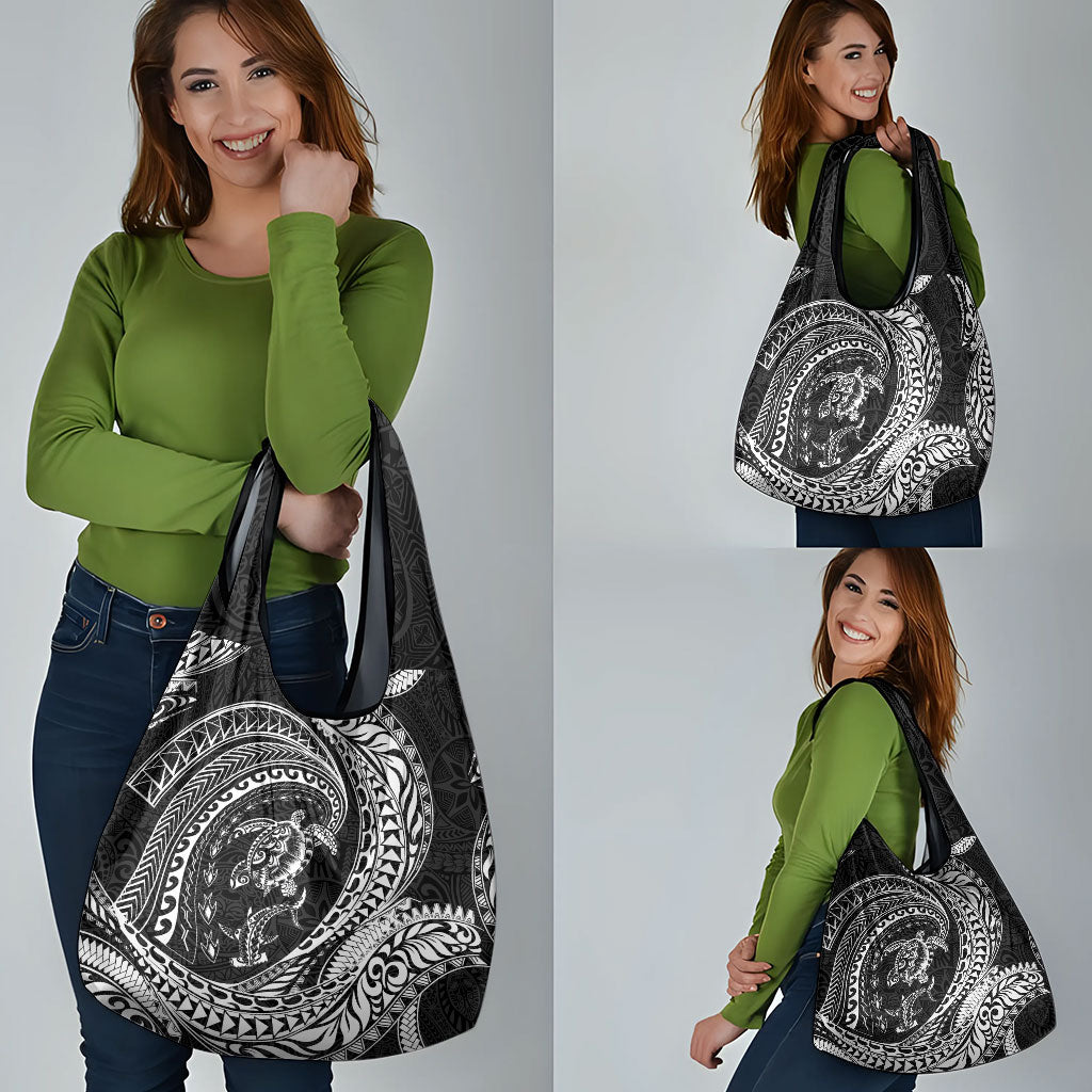 Hawaiian Turtle and Shark Grocery Bag Kakau Tribal with Polynesian Pattern Black Color LT03 - Polynesian Pride