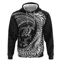 Hawaiian Turtle and Shark Hoodie Kakau Tribal with Polynesian Pattern Black Color LT03 Pullover Hoodie Black - Polynesian Pride