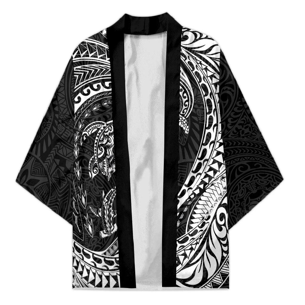 Hawaiian Turtle and Shark Kimono Kakau Tribal with Polynesian Pattern Black Color LT03 Unisex Black - Polynesian Pride