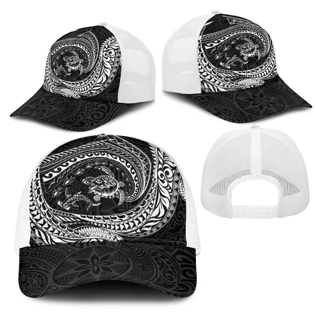 Hawaiian Turtle and Shark Mesh Trucker Cap Kakau Tribal with Polynesian Pattern Black Color LT03 - Polynesian Pride