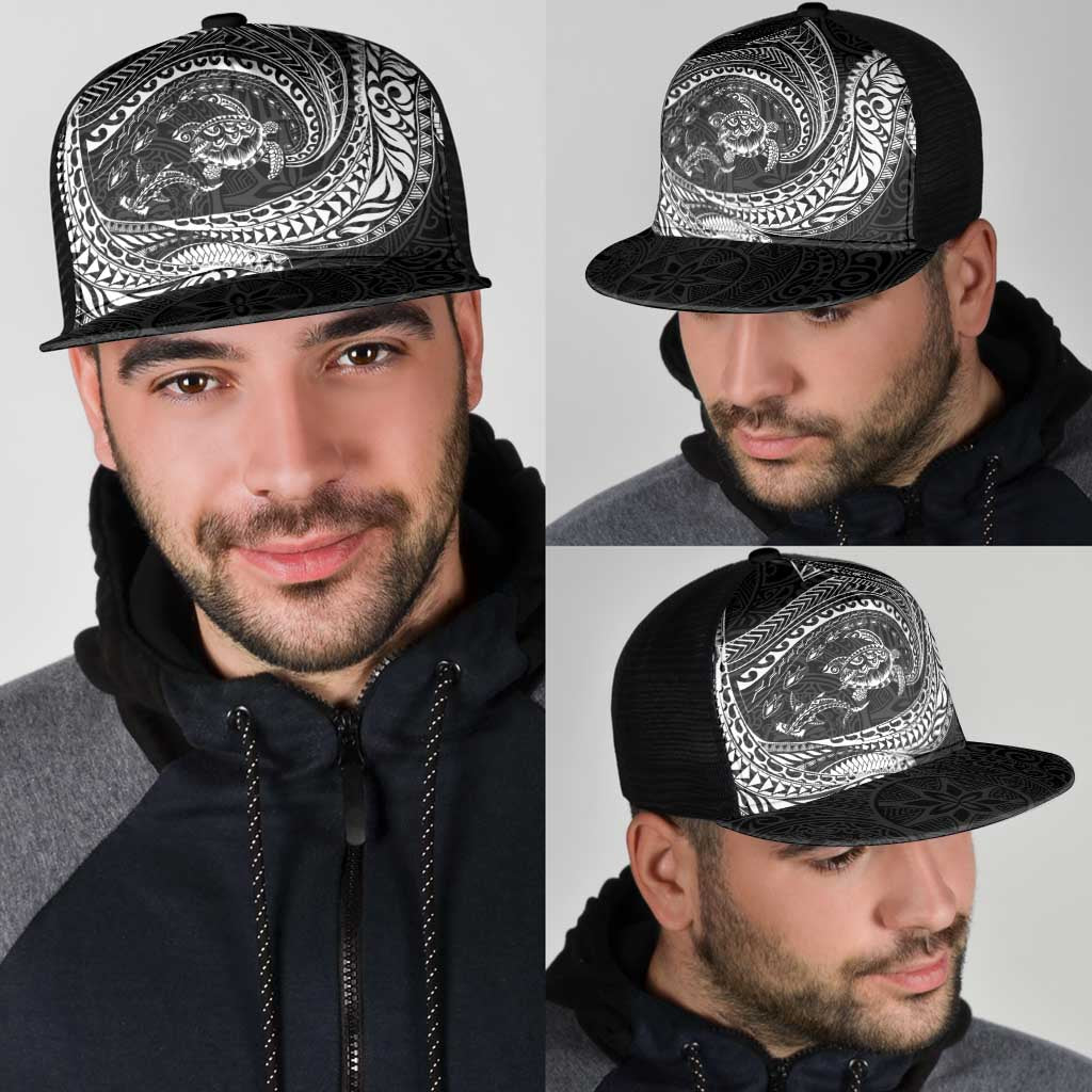 Hawaiian Turtle and Shark Mesh Trucker Cap Kakau Tribal with Polynesian Pattern Black Color LT03 - Polynesian Pride