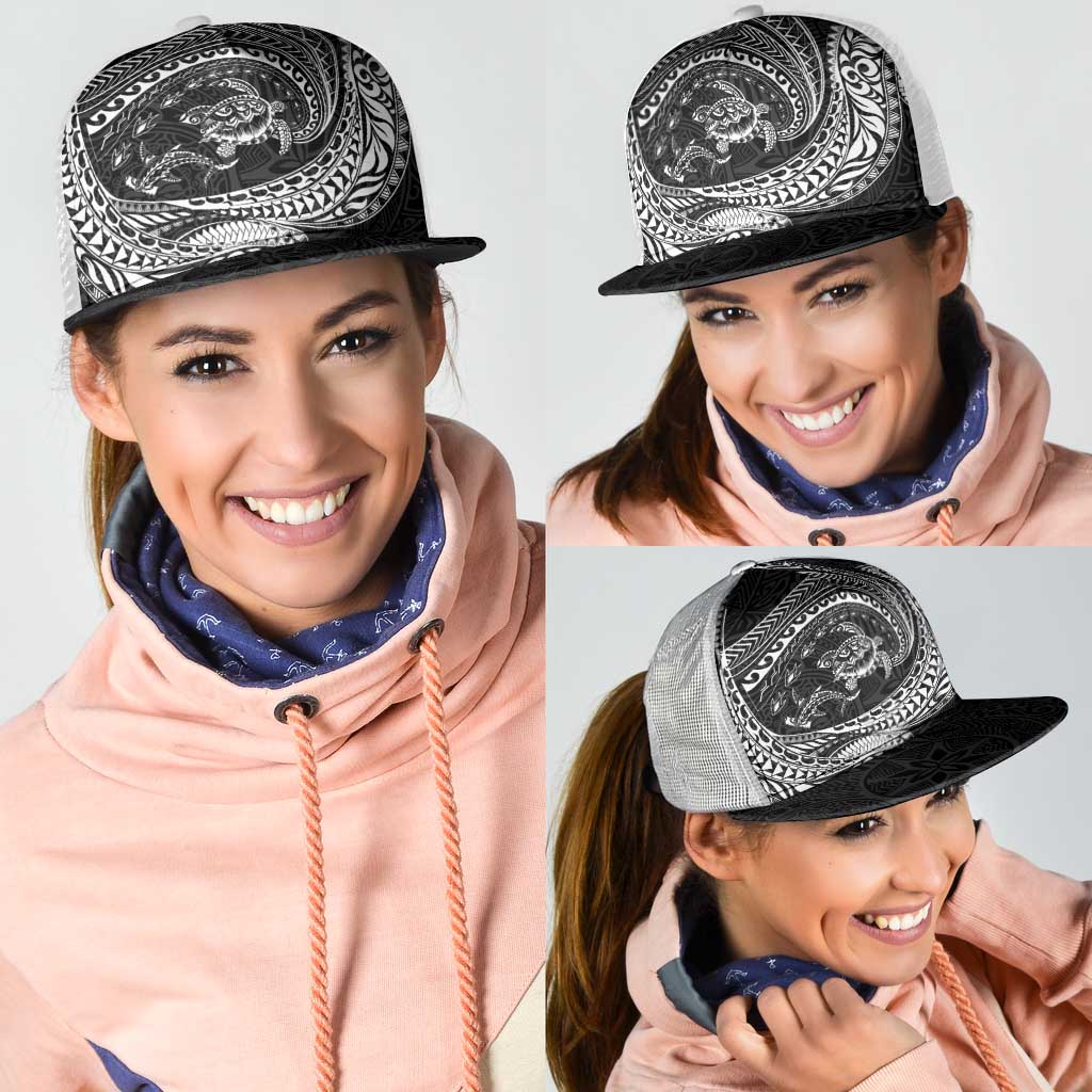 Hawaiian Turtle and Shark Mesh Trucker Cap Kakau Tribal with Polynesian Pattern Black Color LT03 - Polynesian Pride