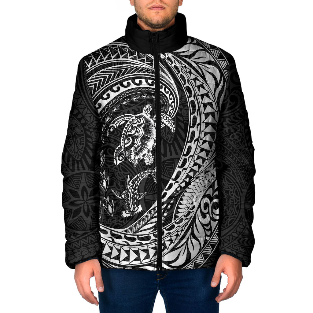 Hawaiian Turtle and Shark Padded Jacket Kakau Tribal with Polynesian Pattern Black Color LT03 Men Black - Polynesian Pride