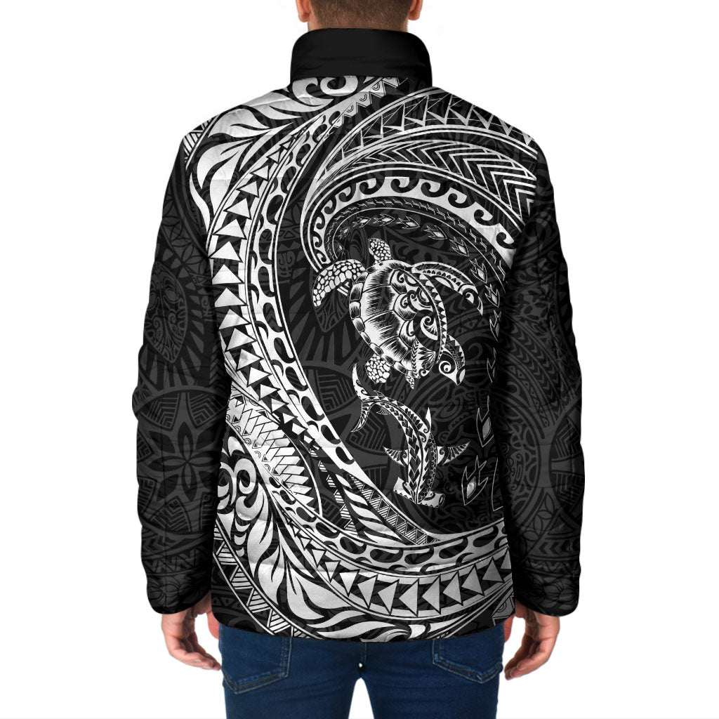 Hawaiian Turtle and Shark Padded Jacket Kakau Tribal with Polynesian Pattern Black Color LT03 - Polynesian Pride