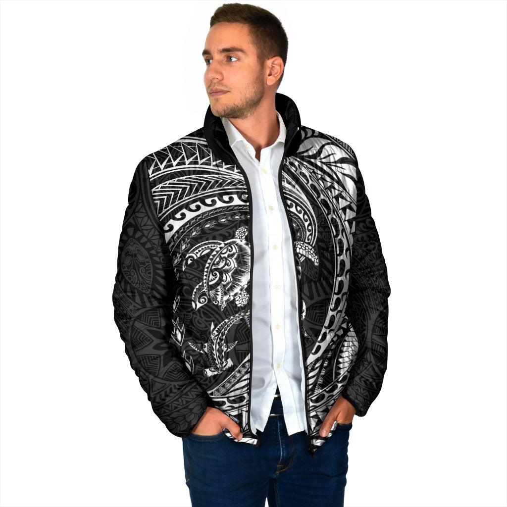 Hawaiian Turtle and Shark Padded Jacket Kakau Tribal with Polynesian Pattern Black Color LT03 - Polynesian Pride