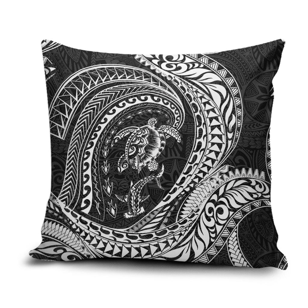 Hawaiian Turtle and Shark Pillow Cover Kakau Tribal with Polynesian Pattern Black Color LT03 Black - Polynesian Pride