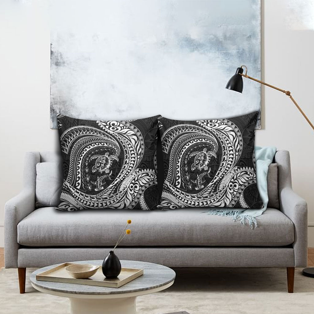 Hawaiian Turtle and Shark Pillow Cover Kakau Tribal with Polynesian Pattern Black Color LT03 - Polynesian Pride