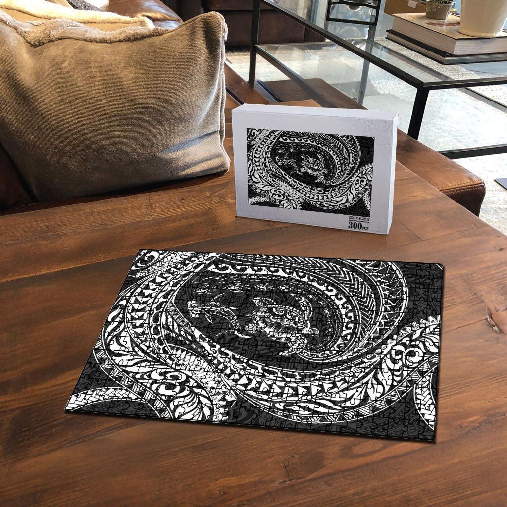 Hawaiian Turtle and Shark Puzzle Kakau Tribal with Polynesian Pattern Black Color LT03 - Polynesian Pride