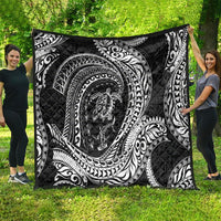 Hawaiian Turtle and Shark Quilt Kakau Tribal with Polynesian Pattern Black Color LT03 - Polynesian Pride