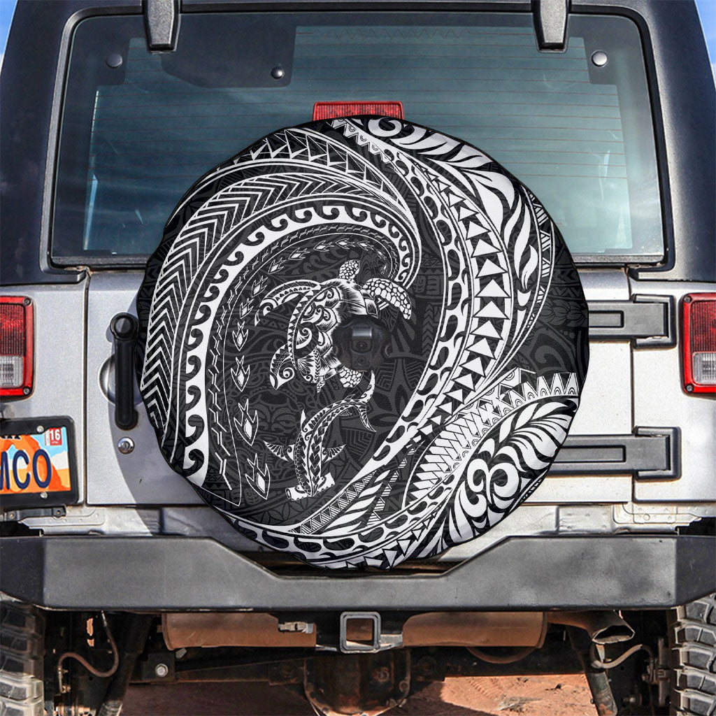 Hawaiian Turtle and Shark Spare Tire Cover Kakau Tribal with Polynesian Pattern Black Color LT03 Black - Polynesian Pride