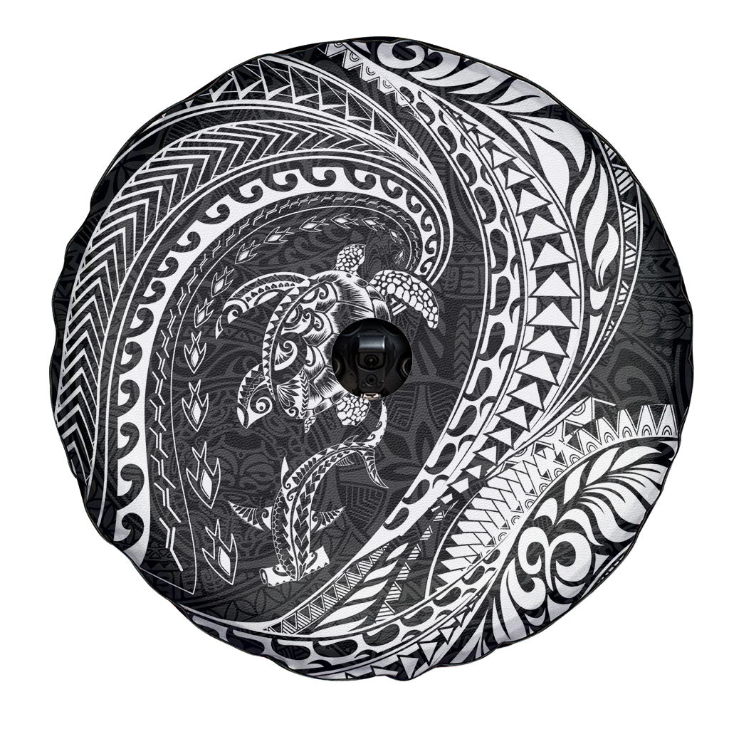 Hawaiian Turtle and Shark Spare Tire Cover Kakau Tribal with Polynesian Pattern Black Color LT03 - Polynesian Pride