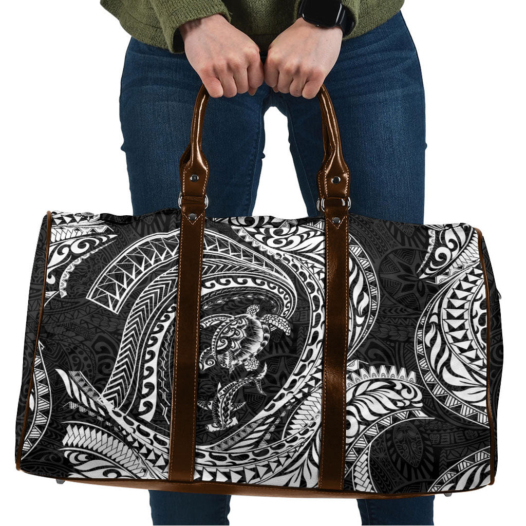 Hawaiian Turtle and Shark Travel Bag Kakau Tribal with Polynesian Pattern Black Color LT03 Black - Polynesian Pride