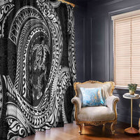 Hawaiian Turtle and Shark Window Curtain Kakau Tribal with Polynesian Pattern Black Color LT03 - Polynesian Pride